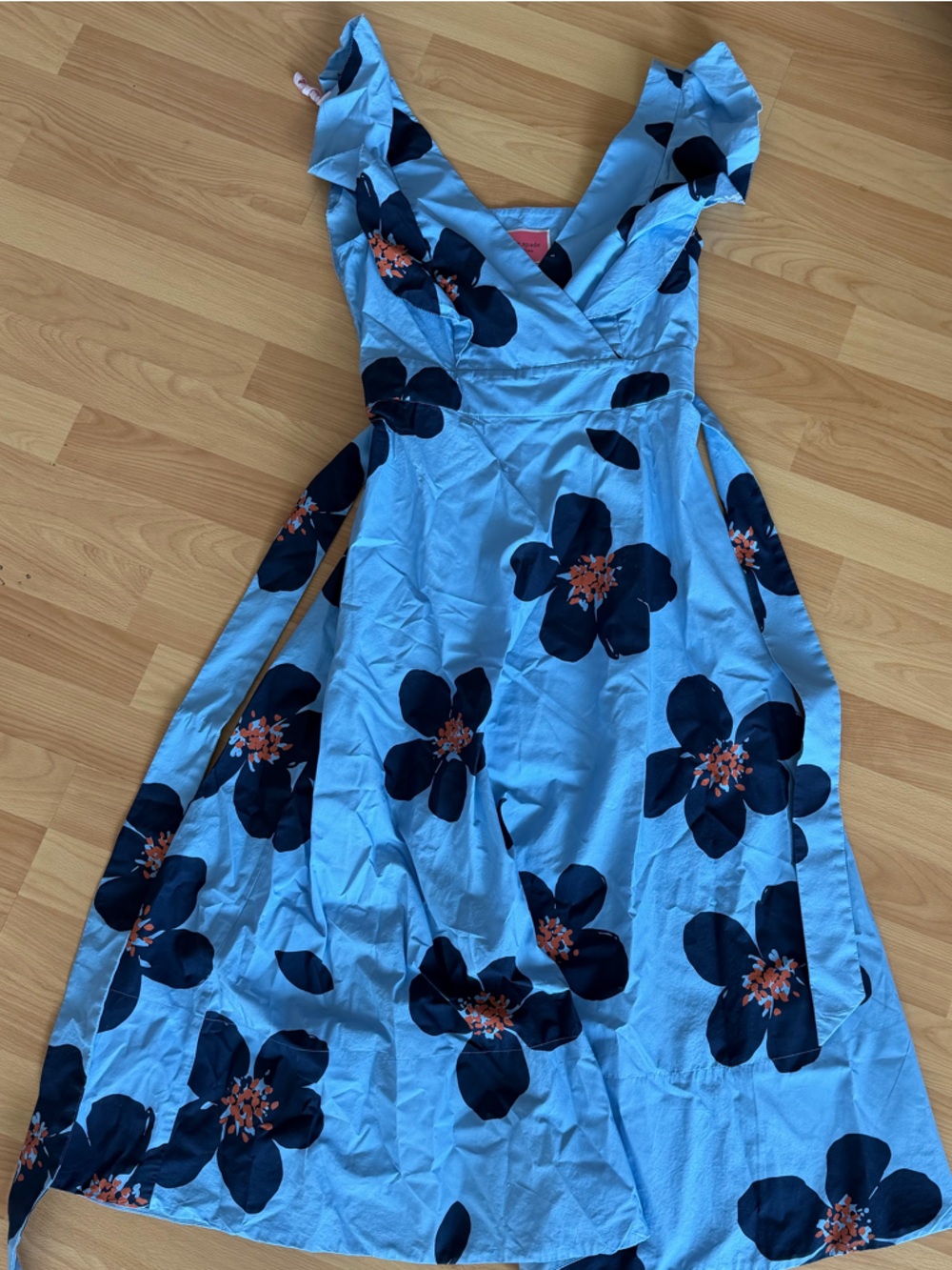 kate spade light blue dress with navy polka dots